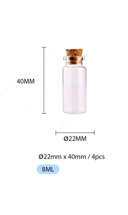 Glazen flesjes m/kurk 22*40mm 8ml M27592 4st